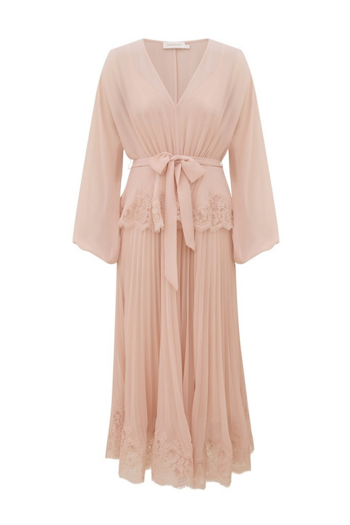 PLEATED LACE MIDI DRESS