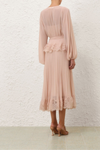 PLEATED LACE MIDI DRESS