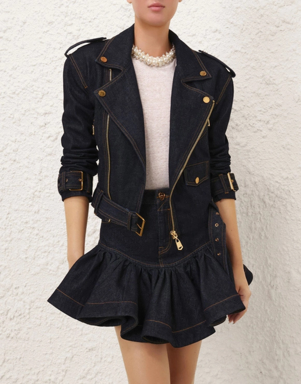 CRUSH DENIM BIKER JACKET