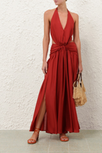 INDRA PLUNGE MAXI HALTER DRESS