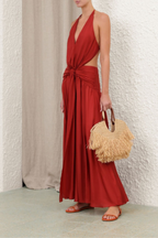 INDRA PLUNGE MAXI HALTER DRESS
