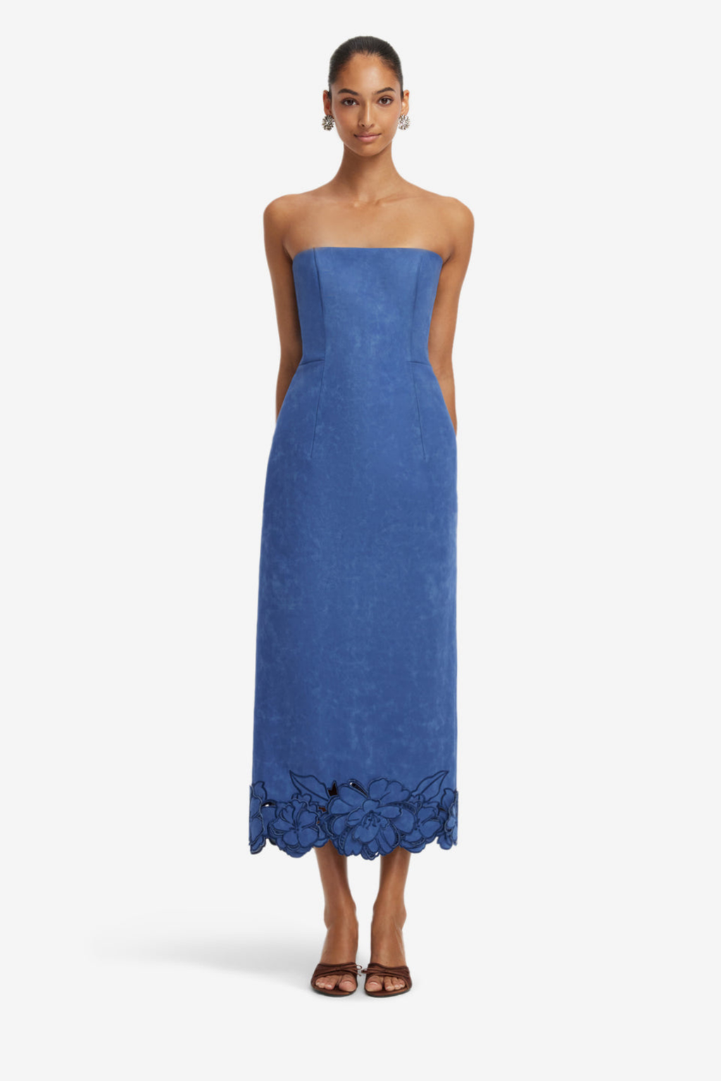 RAYNA APPLIQUE VEGAN SUEDE BUSTIER MAXI DRESS