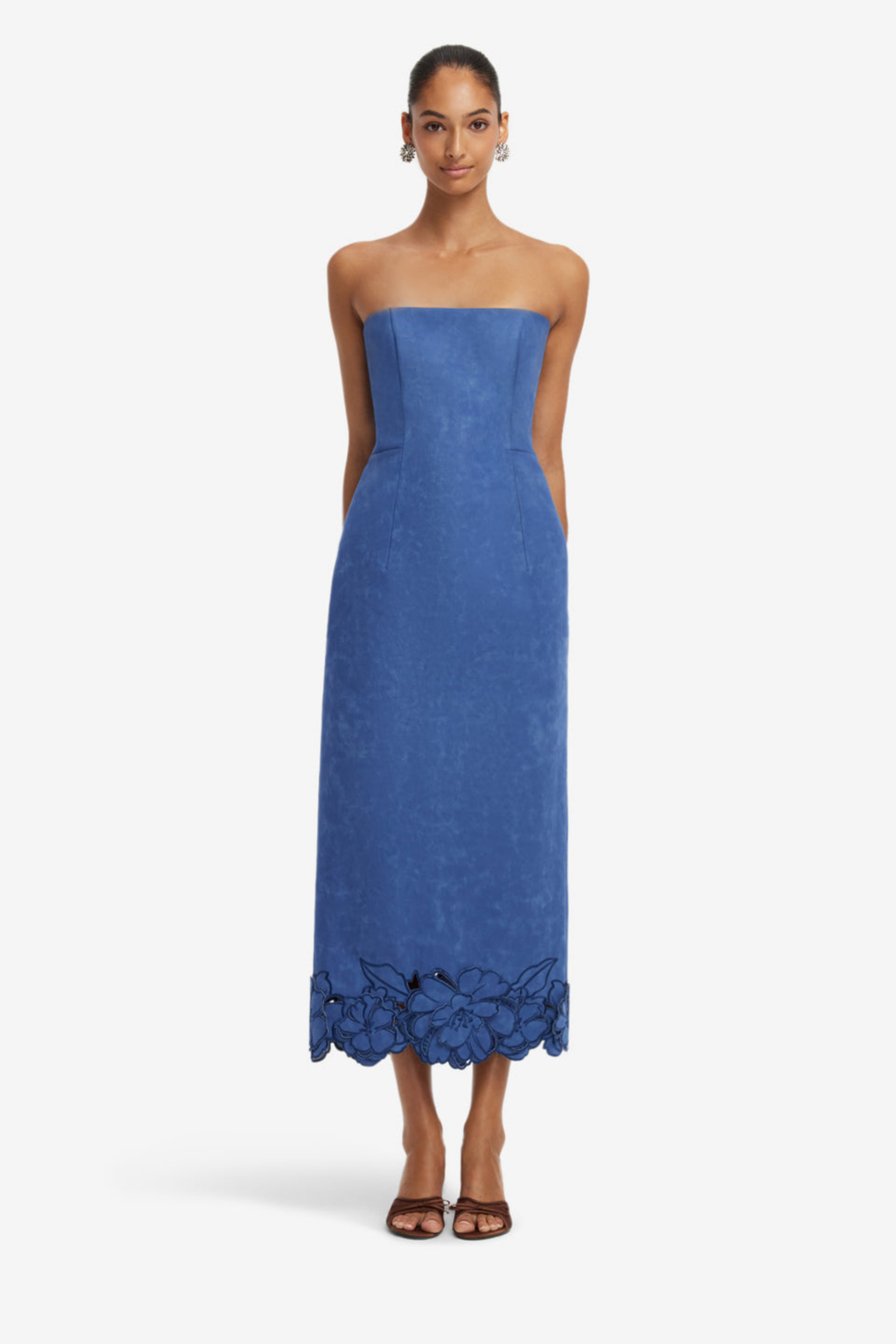 RAYNA APPLIQUE VEGAN SUEDE BUSTIER MAXI DRESS