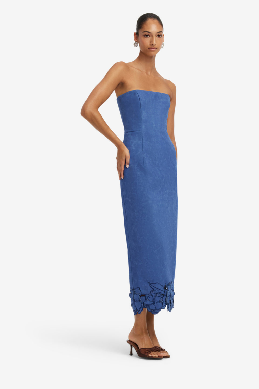 RAYNA APPLIQUE VEGAN SUEDE BUSTIER MAXI DRESS
