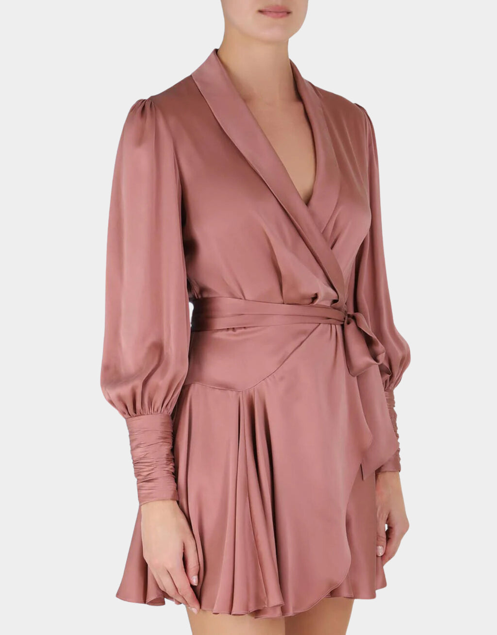 DUSTY PINK SILK WRAP MINI DRESS