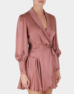 DUSTY PINK SILK WRAP MINI DRESS