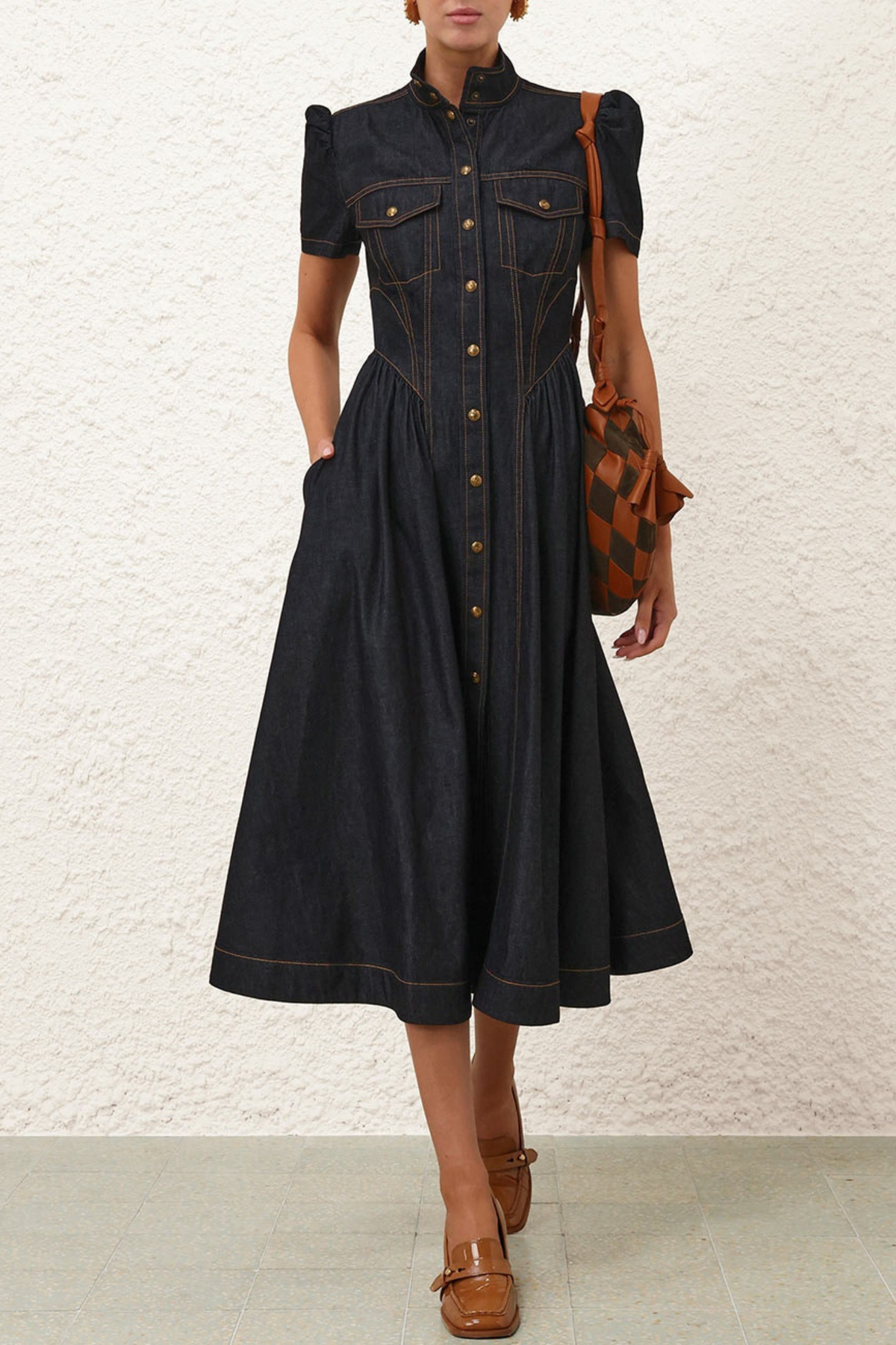 DENIM CORSET MIDI DRESS