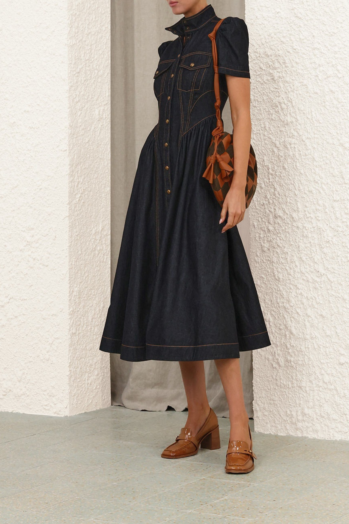 DENIM CORSET MIDI DRESS