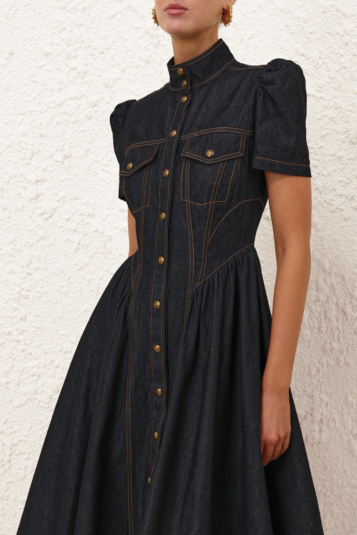 DENIM CORSET MIDI DRESS