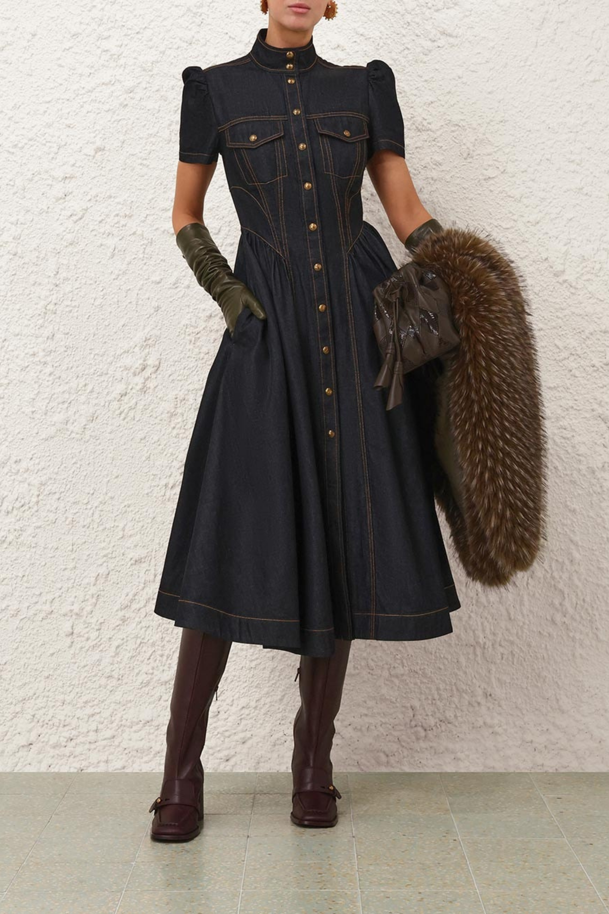 DENIM CORSET MIDI DRESS