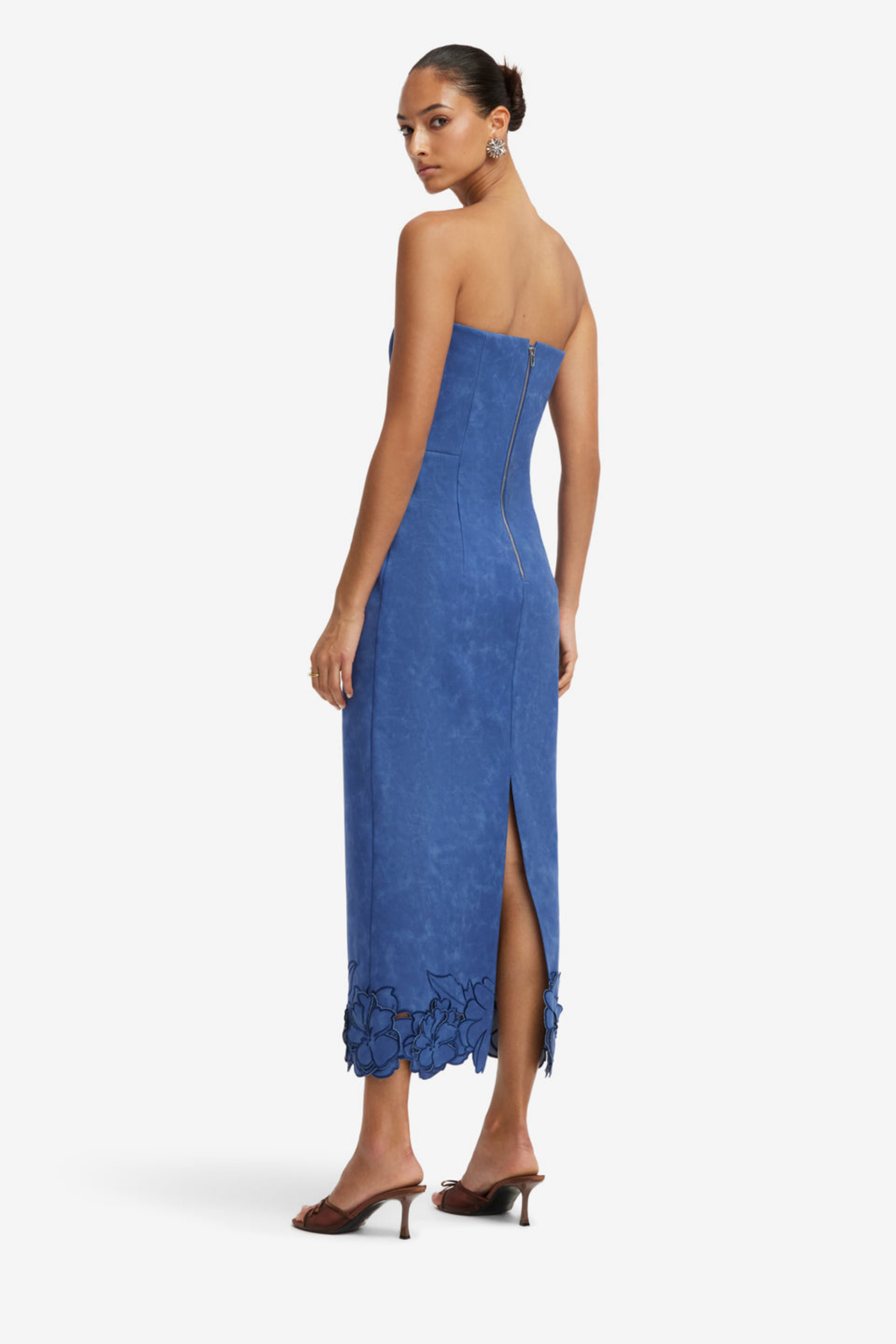 RAYNA APPLIQUE VEGAN SUEDE BUSTIER MAXI DRESS