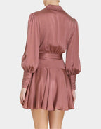 DUSTY PINK SILK WRAP MINI DRESS