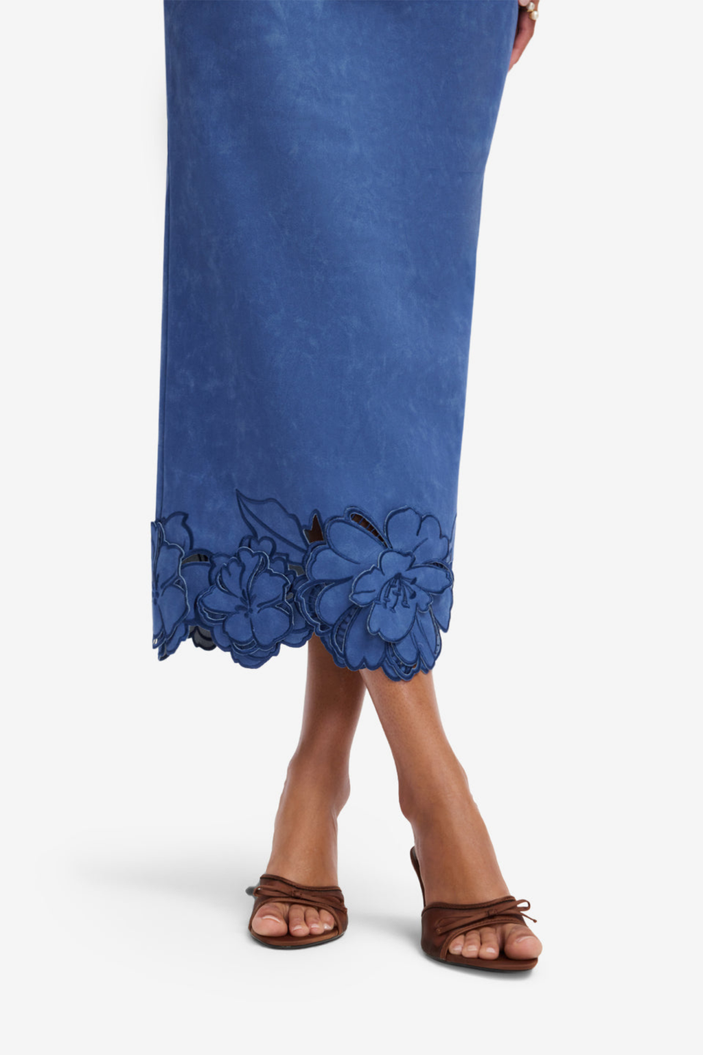 RAYNA APPLIQUE VEGAN SUEDE BUSTIER MAXI DRESS