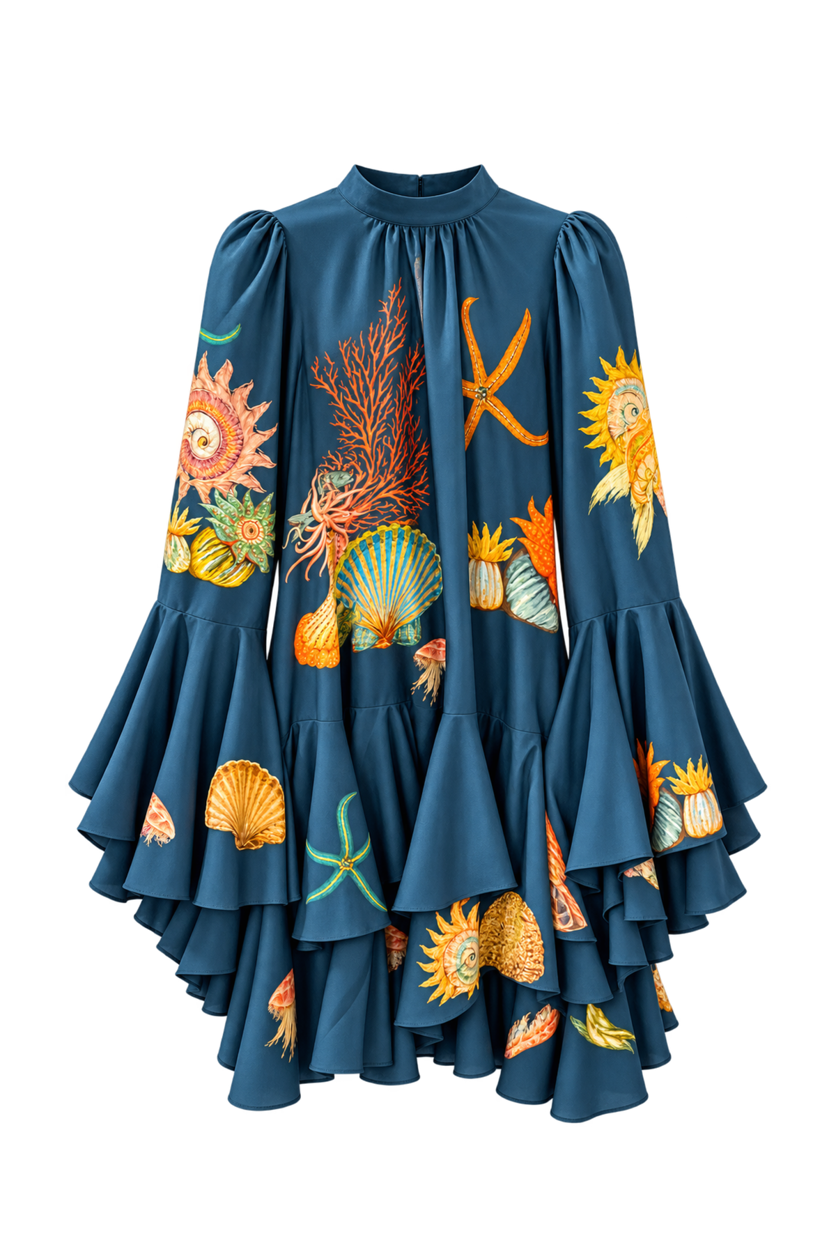 RUFFLED TIERED SILK DRESS