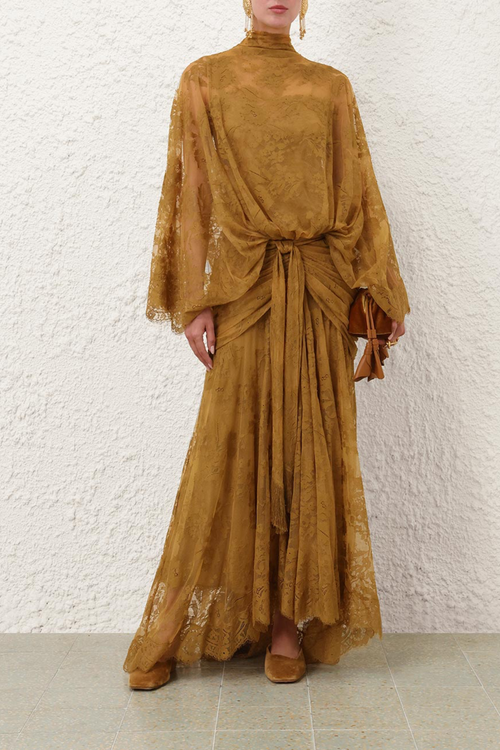 ACCENT BATWING LACE GOWN