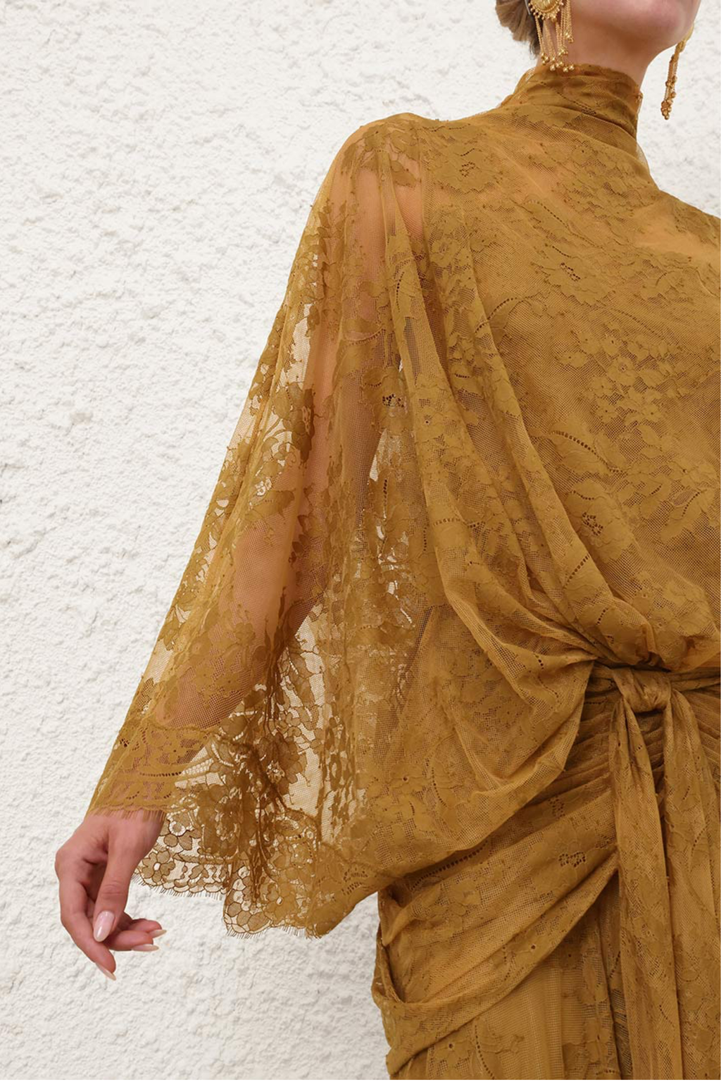 ACCENT BATWING LACE GOWN