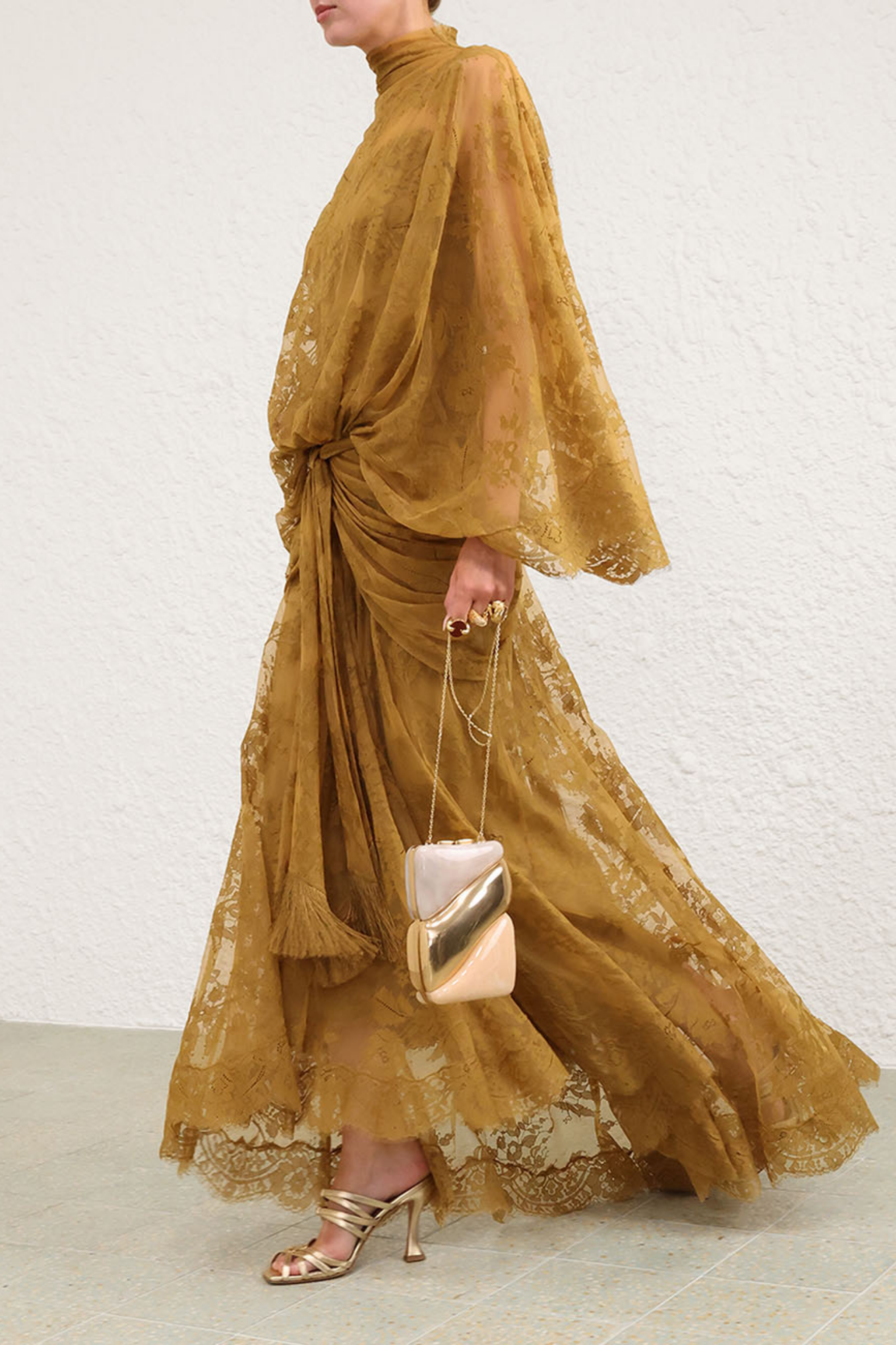 ACCENT BATWING LACE GOWN