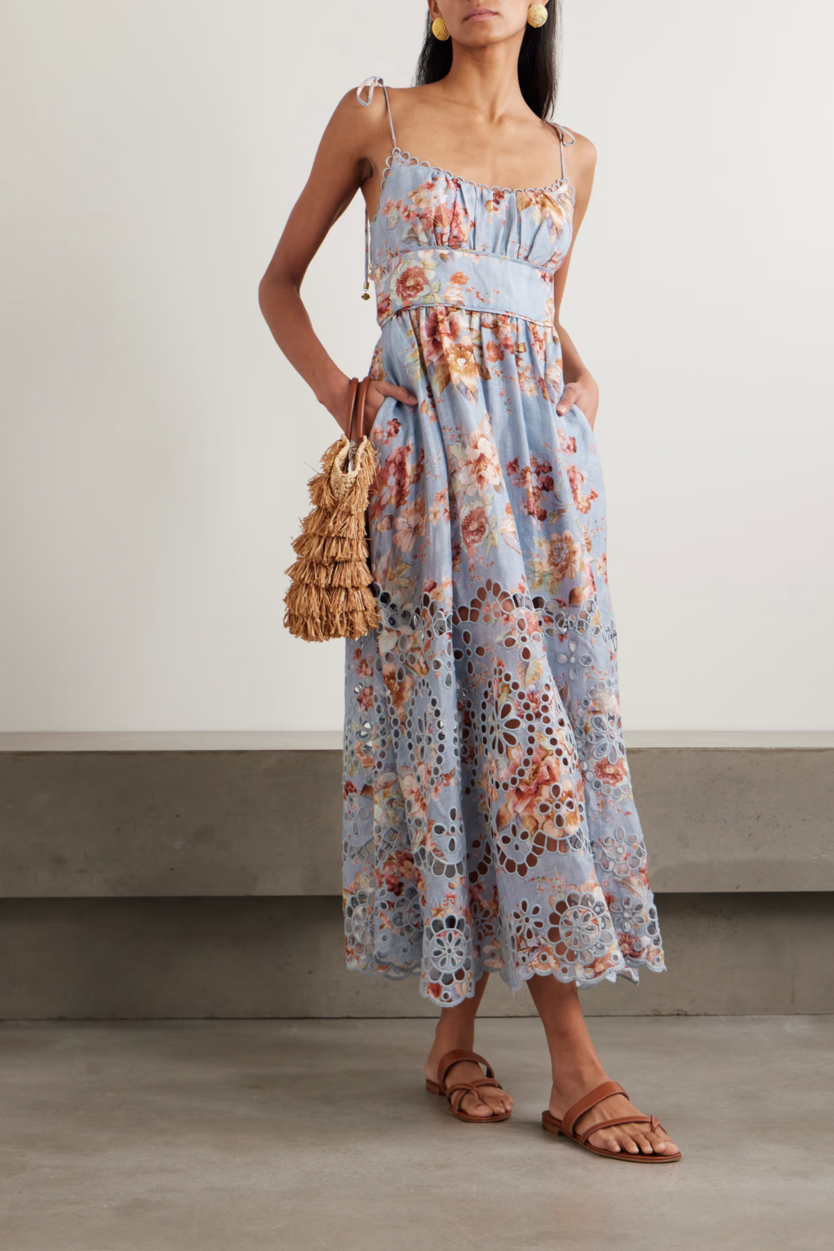 AWAKEN PICNIC DRESS CHAMBRAY FLORAL