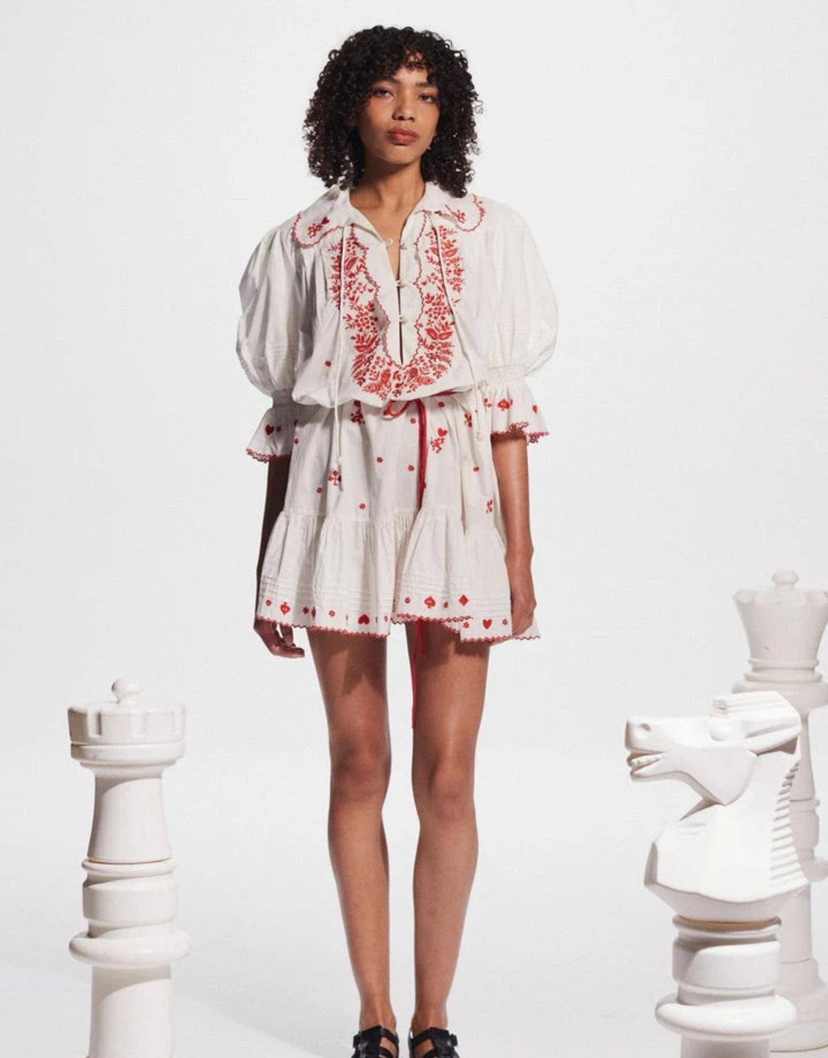 HEARTS EMBROIDERED MINI DRESS