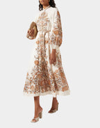 IVORY PAISLEY DEVI BILLOW DRESS