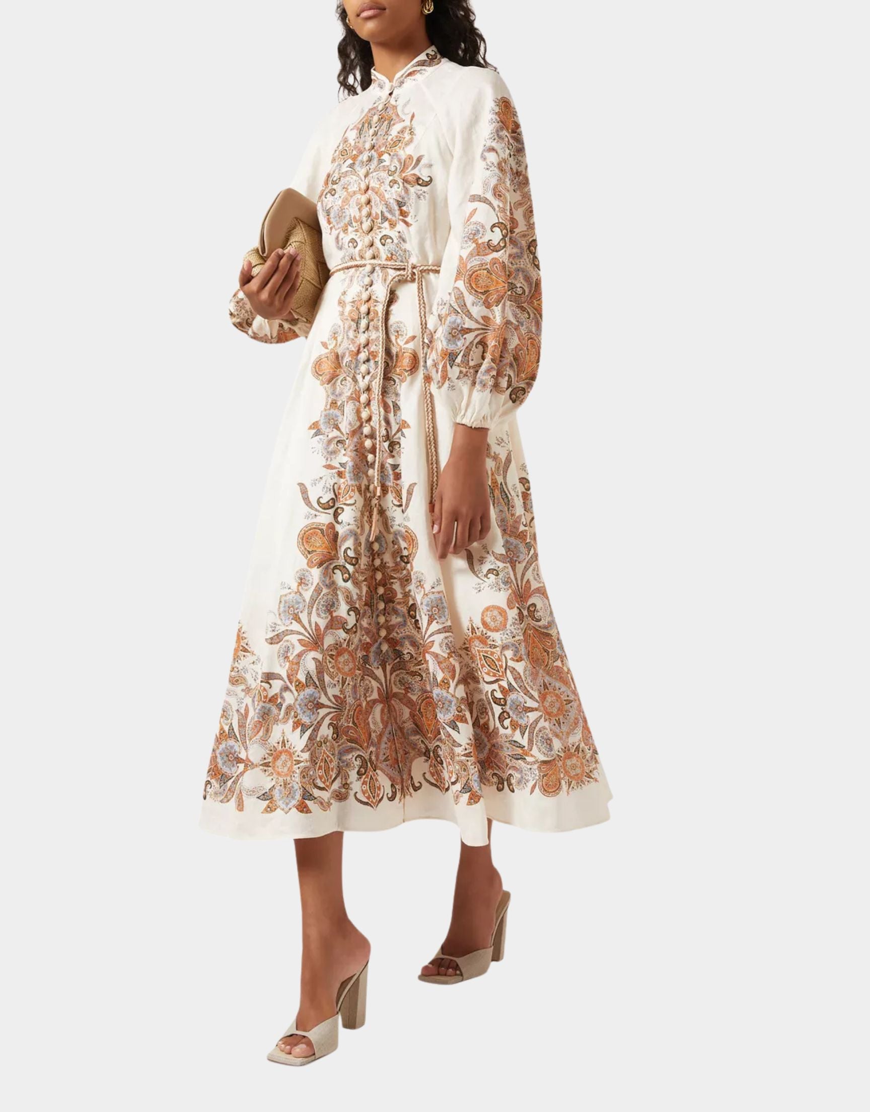IVORY PAISLEY DEVI BILLOW DRESS