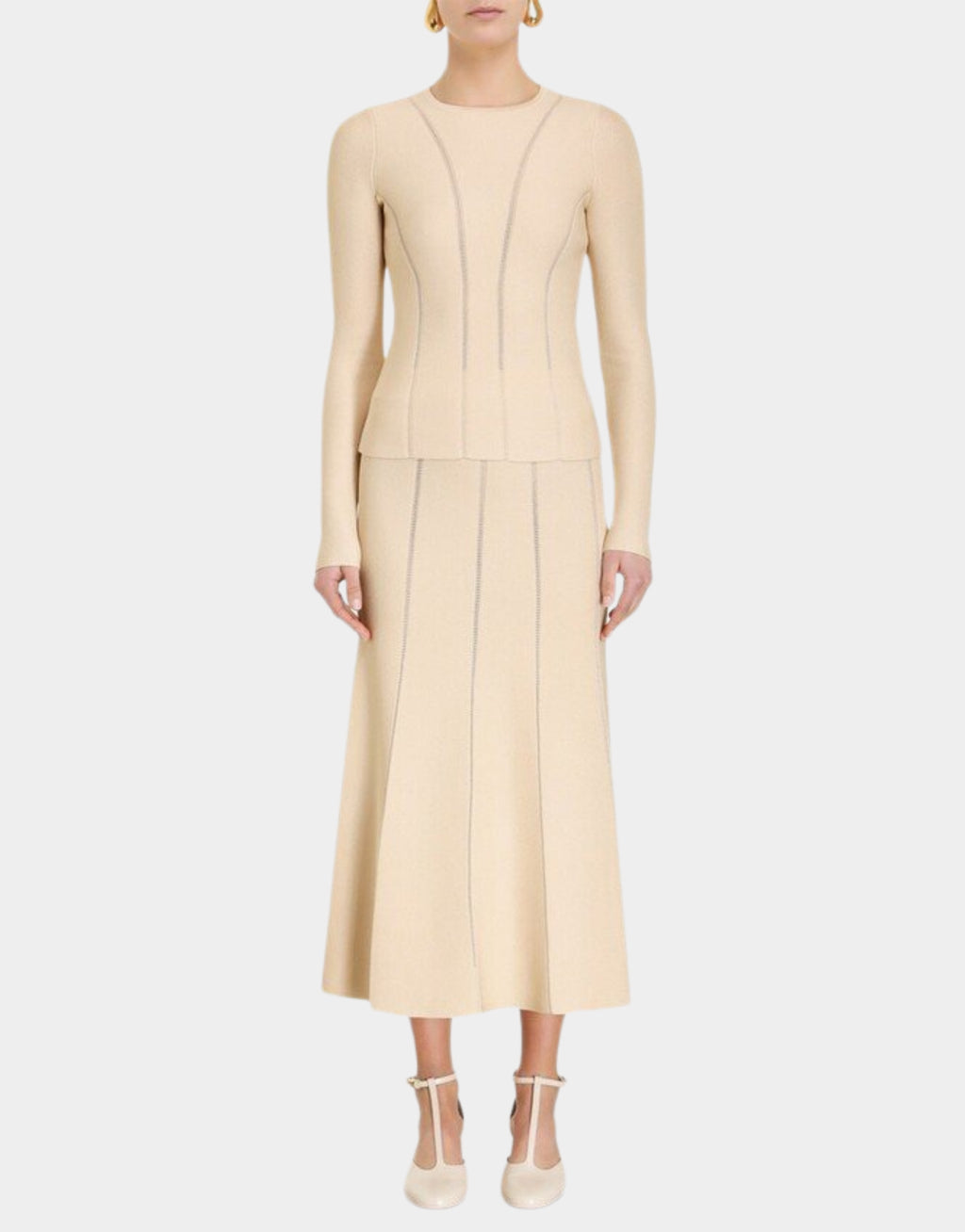 LUMINOSITY KNIT PANELLED SET CREAM
