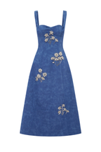 BEATRICE EMBELLISHED VEGAN SUEDE MIDI DRESS