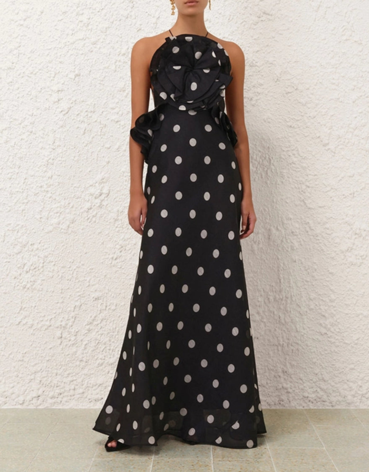 CRUSH RUFFLE HALTER DRESS