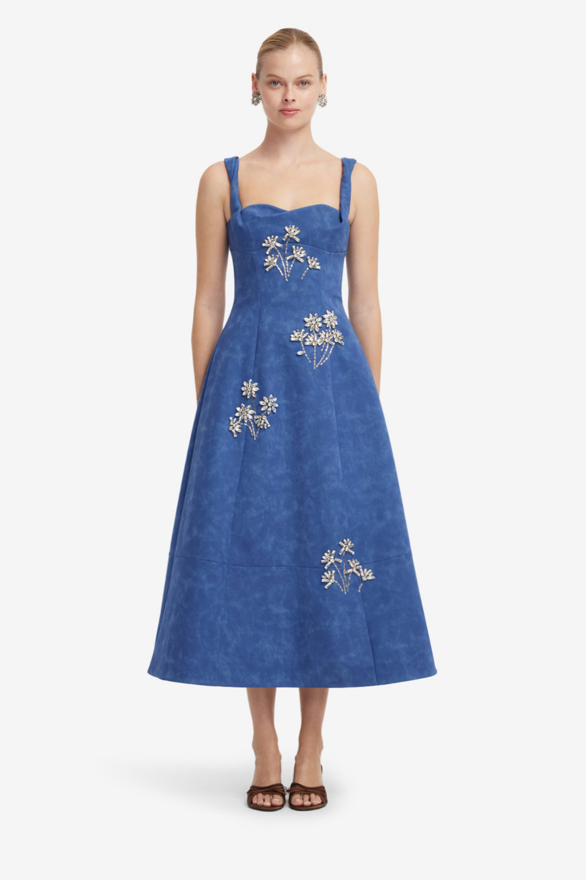 BEATRICE EMBELLISHED VEGAN SUEDE MIDI DRESS