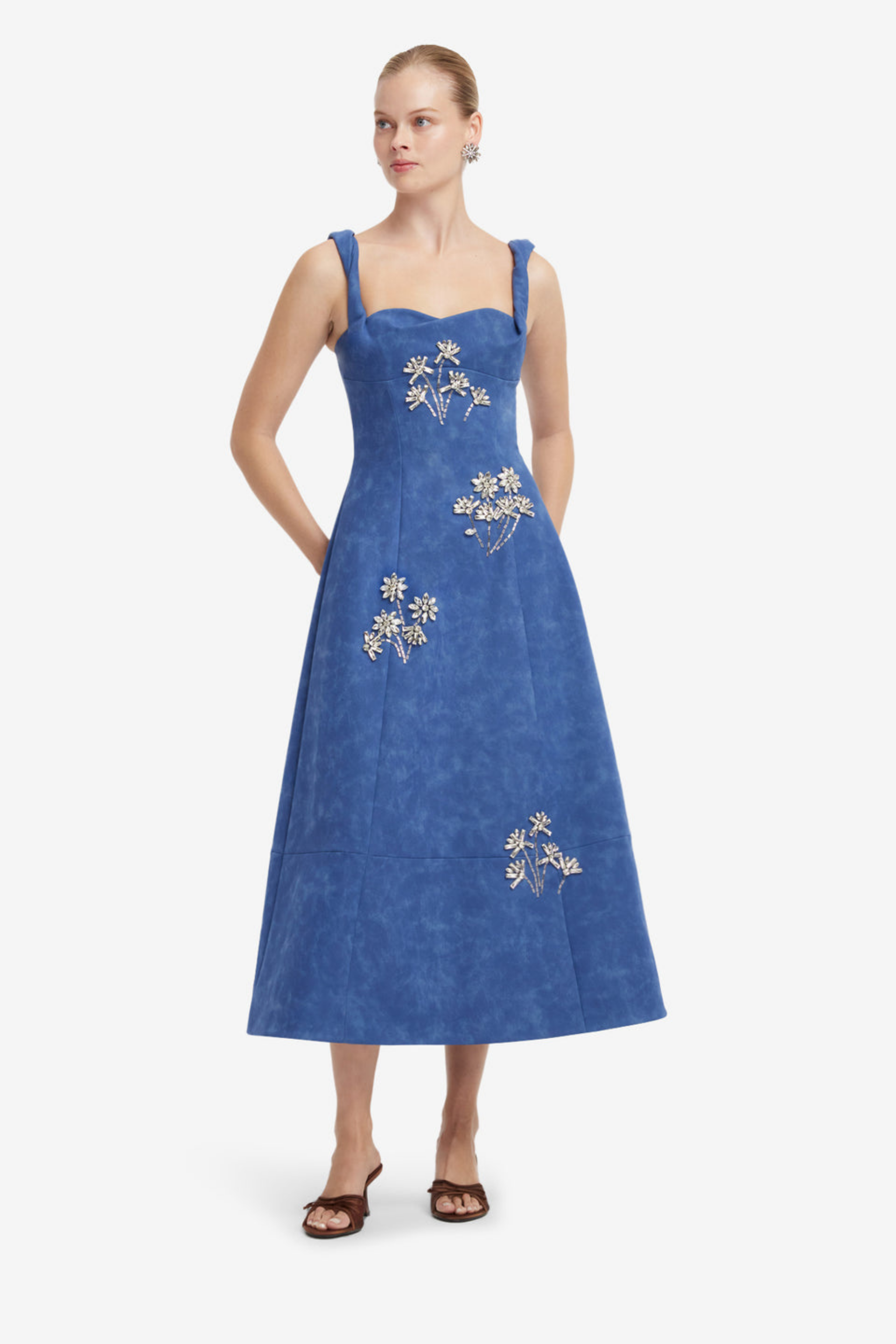 BEATRICE EMBELLISHED VEGAN SUEDE MIDI DRESS