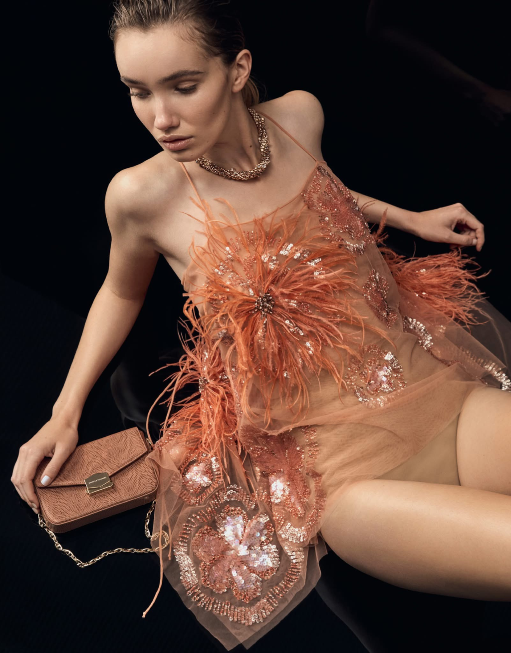 FEATHER AND BEADED STRING TOP