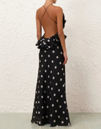 CRUSH RUFFLE HALTER DRESS