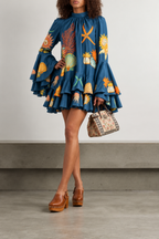 RUFFLED TIERED SILK DRESS