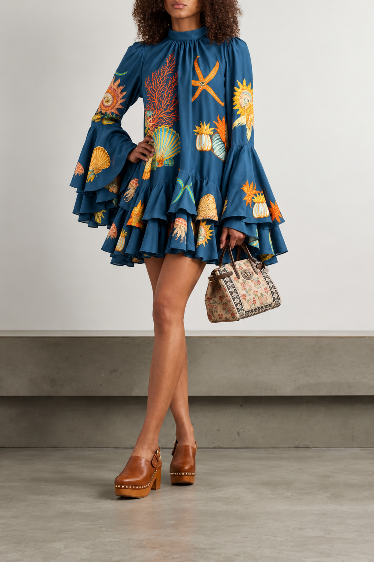RUFFLED TIERED SILK DRESS