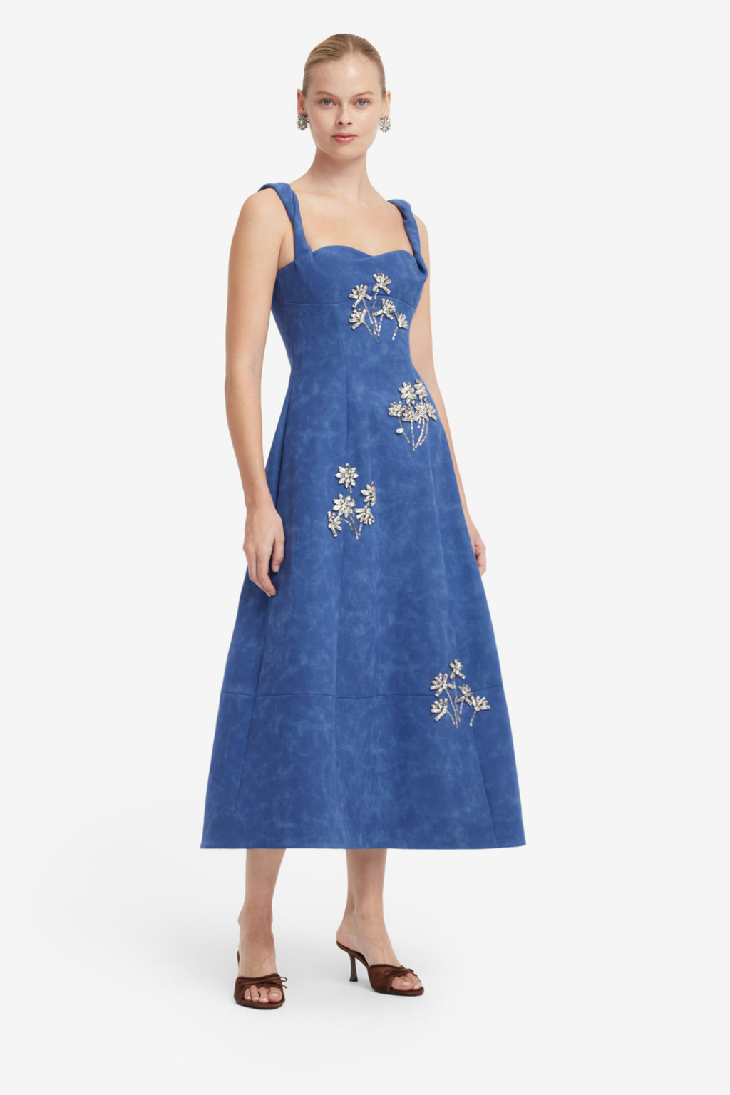 BEATRICE EMBELLISHED VEGAN SUEDE MIDI DRESS