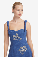 BEATRICE EMBELLISHED VEGAN SUEDE MIDI DRESS