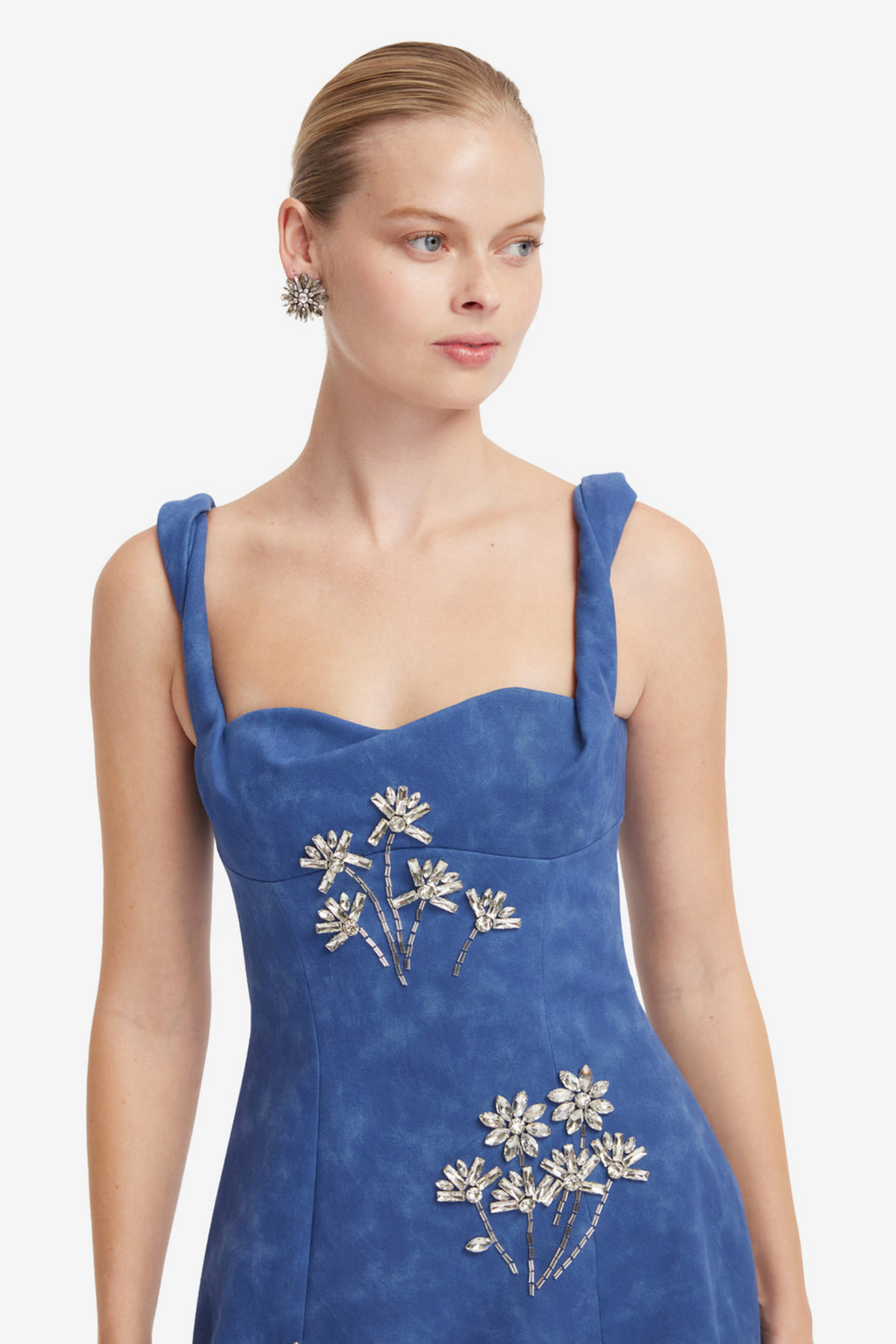 BEATRICE EMBELLISHED VEGAN SUEDE MIDI DRESS
