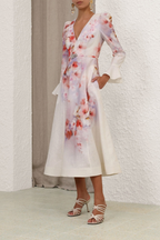 CRUSH FRILL SLEEVED MIDI