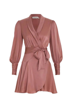 DUSTY PINK SILK WRAP MINI DRESS