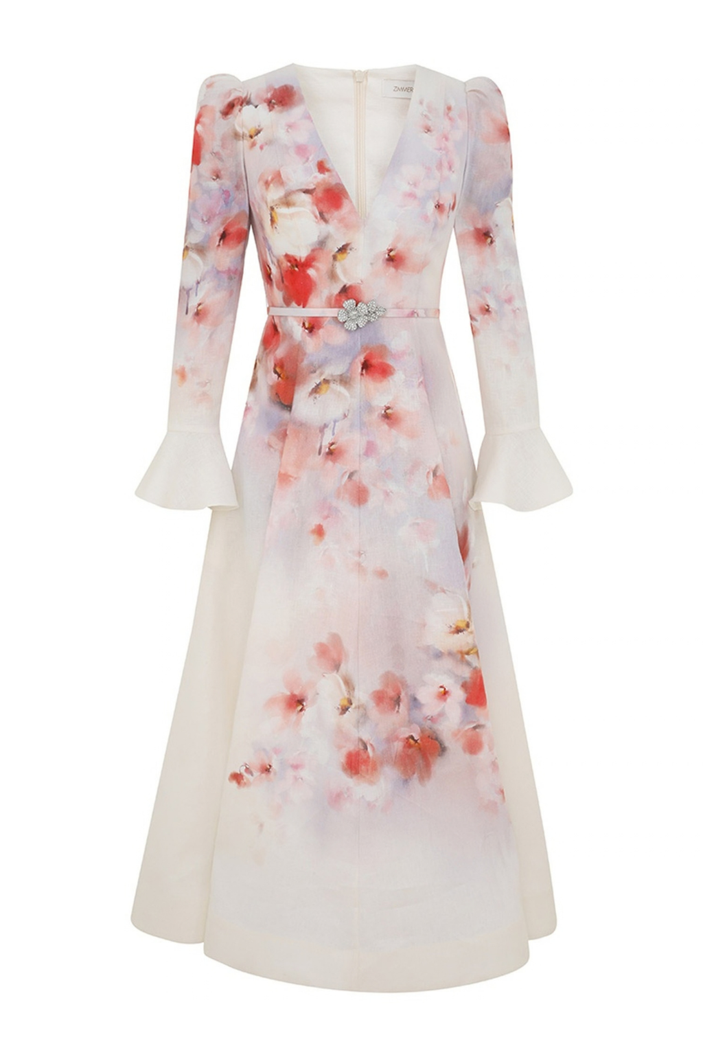 CRUSH FRILL SLEEVED MIDI