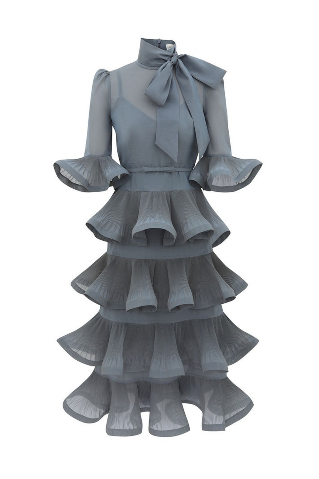 PLEATED SLEEVED MIDI DRESS