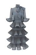 PLEATED SLEEVED MIDI DRESS