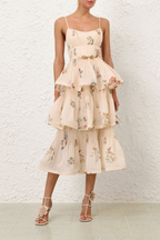 PLEATED TIERED MIDI DRESS