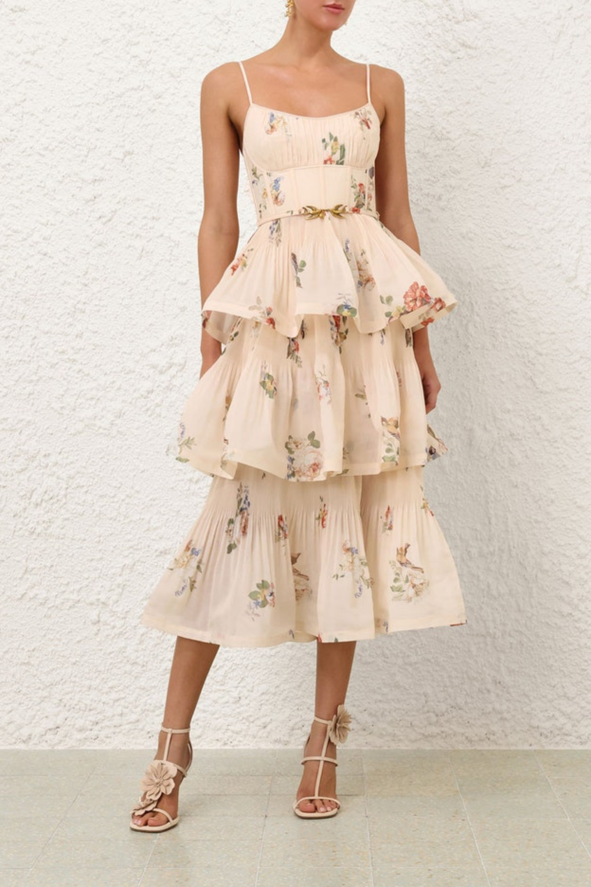 PLEATED TIERED MIDI DRESS