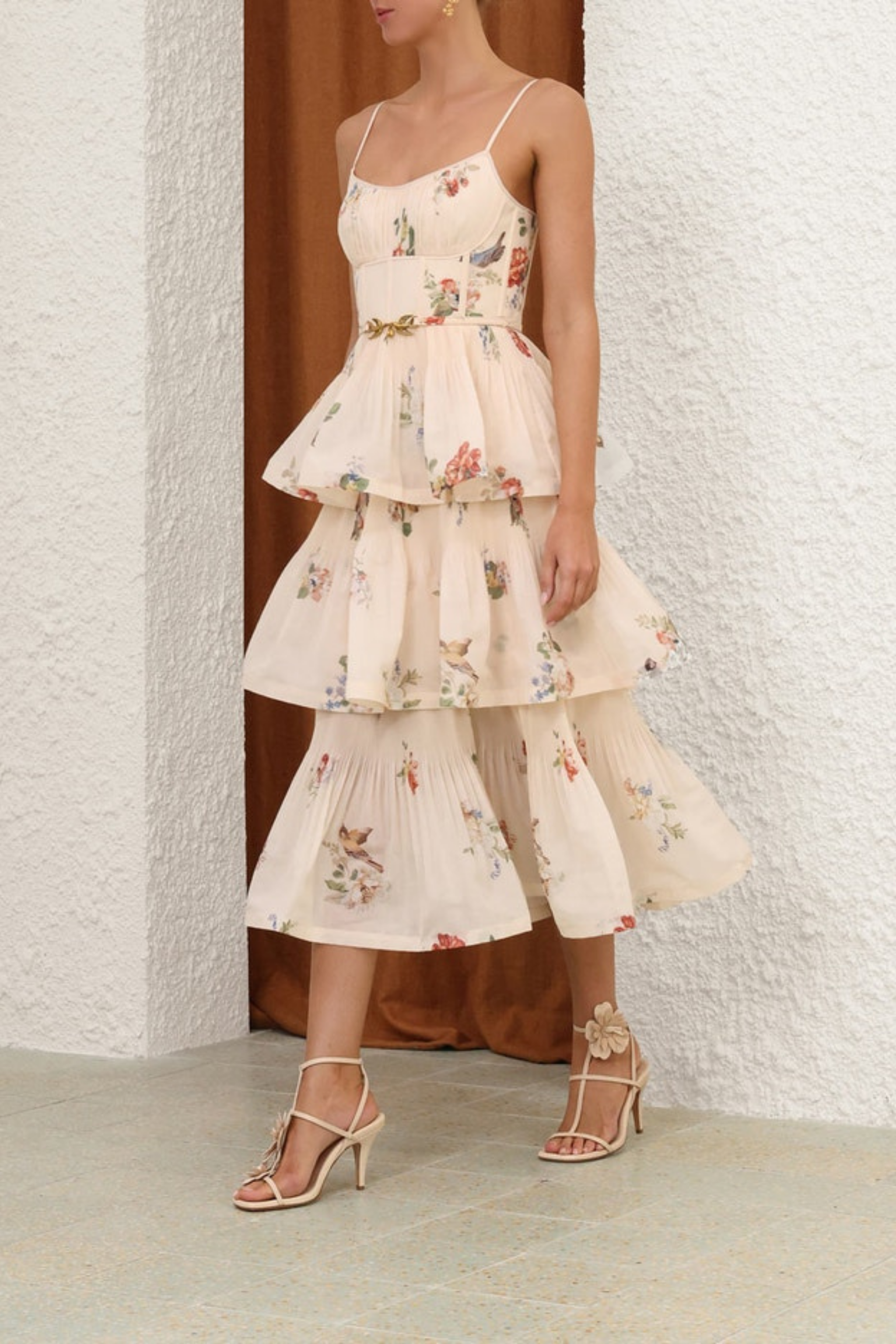 PLEATED TIERED MIDI DRESS
