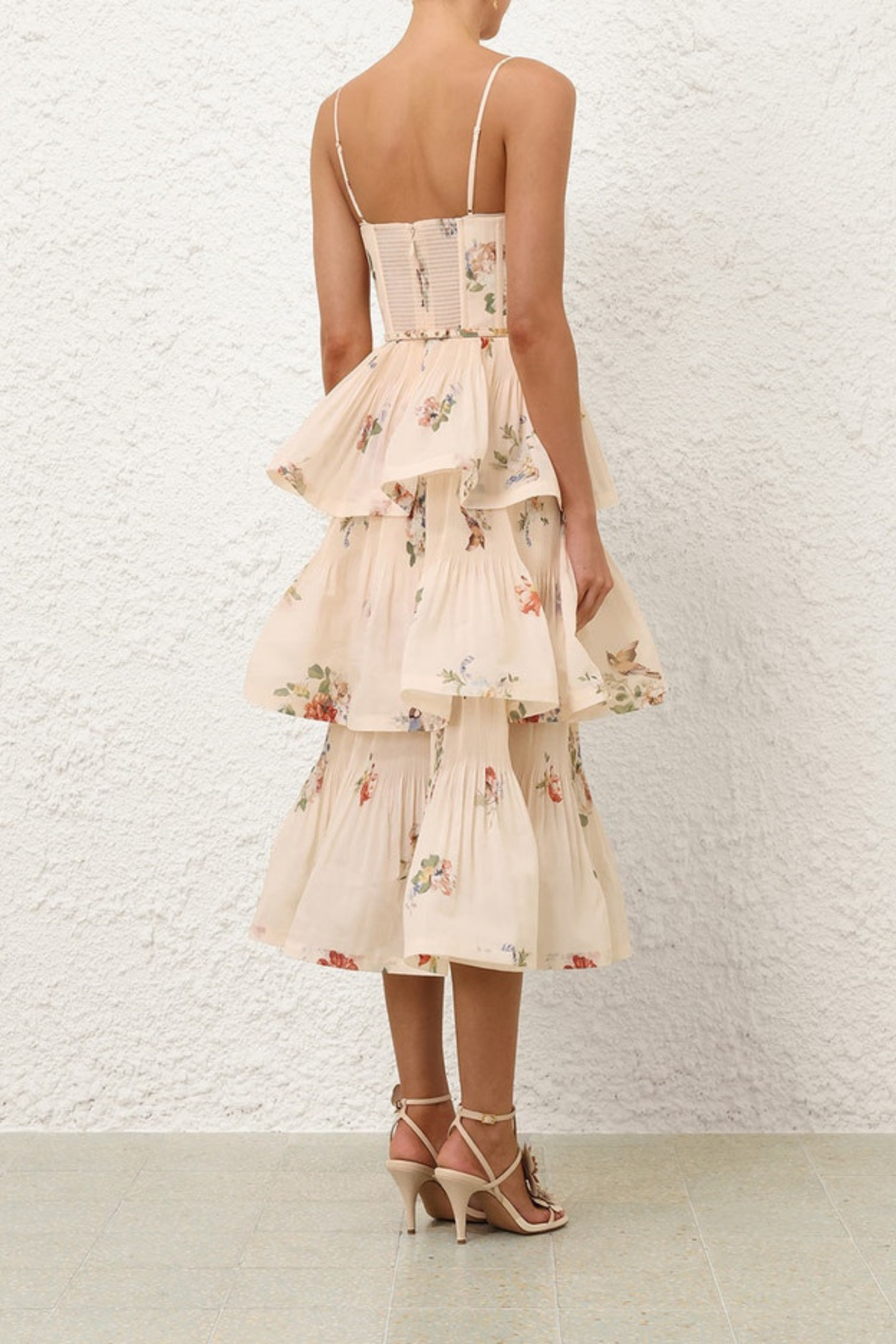 PLEATED TIERED MIDI DRESS