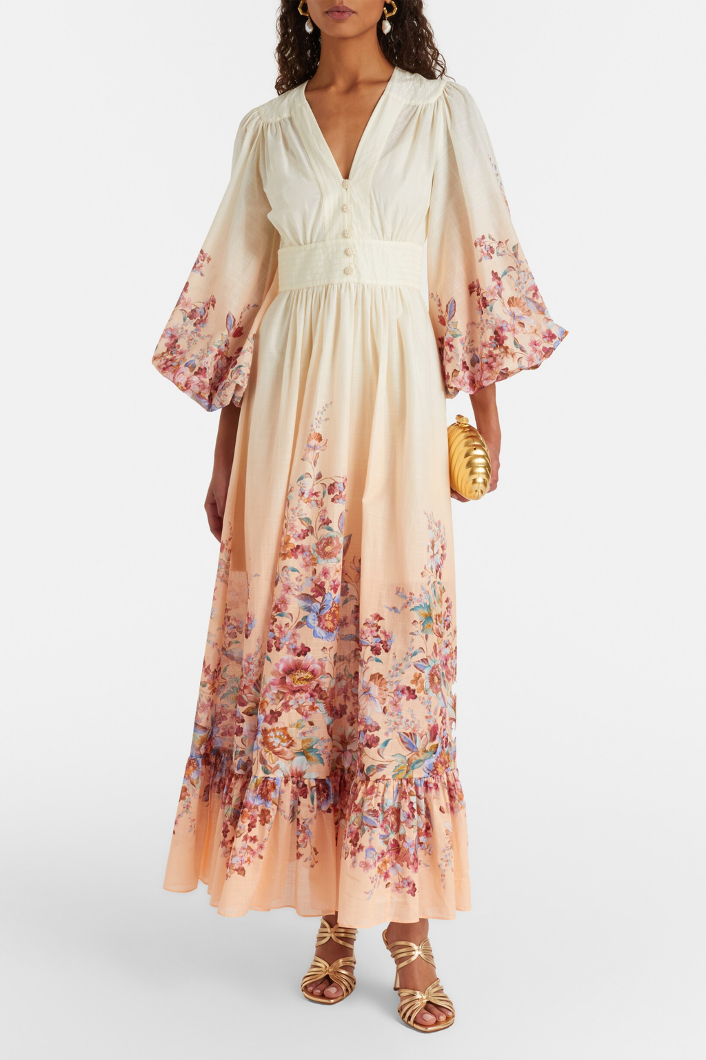 AWAKEN PLUNGE MAXI DRESS IVORY FLORAL
