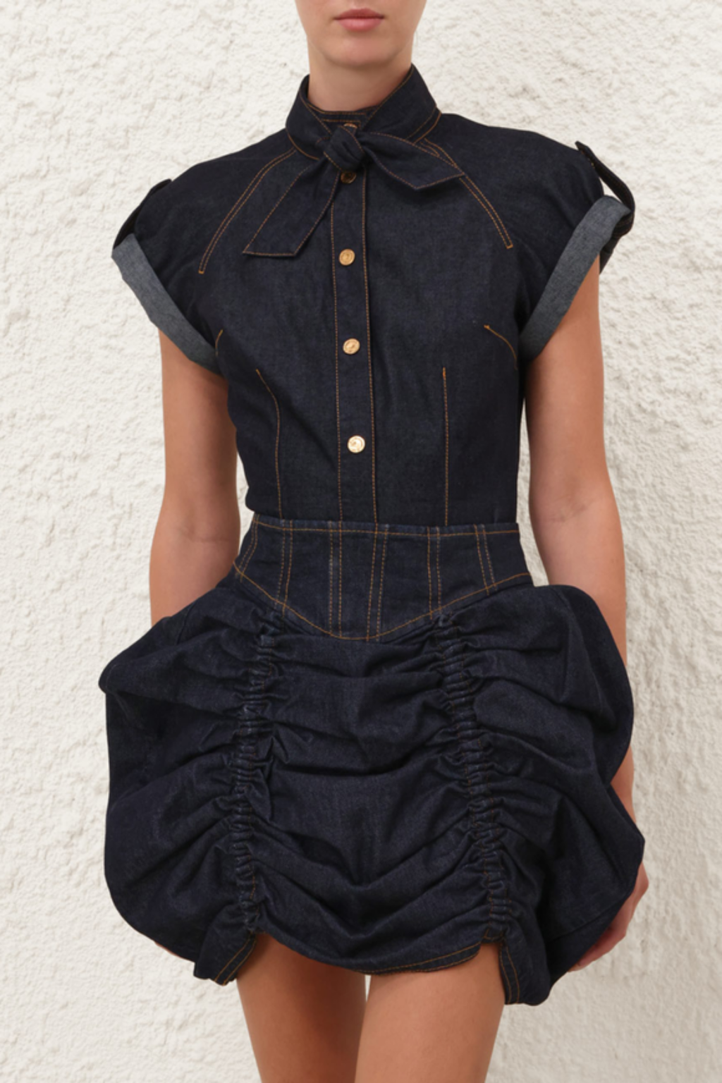 DENIM TIE NECK SHIRT