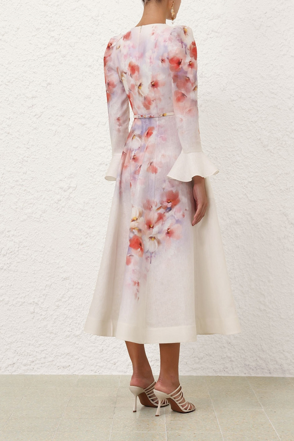 CRUSH FRILL SLEEVED MIDI