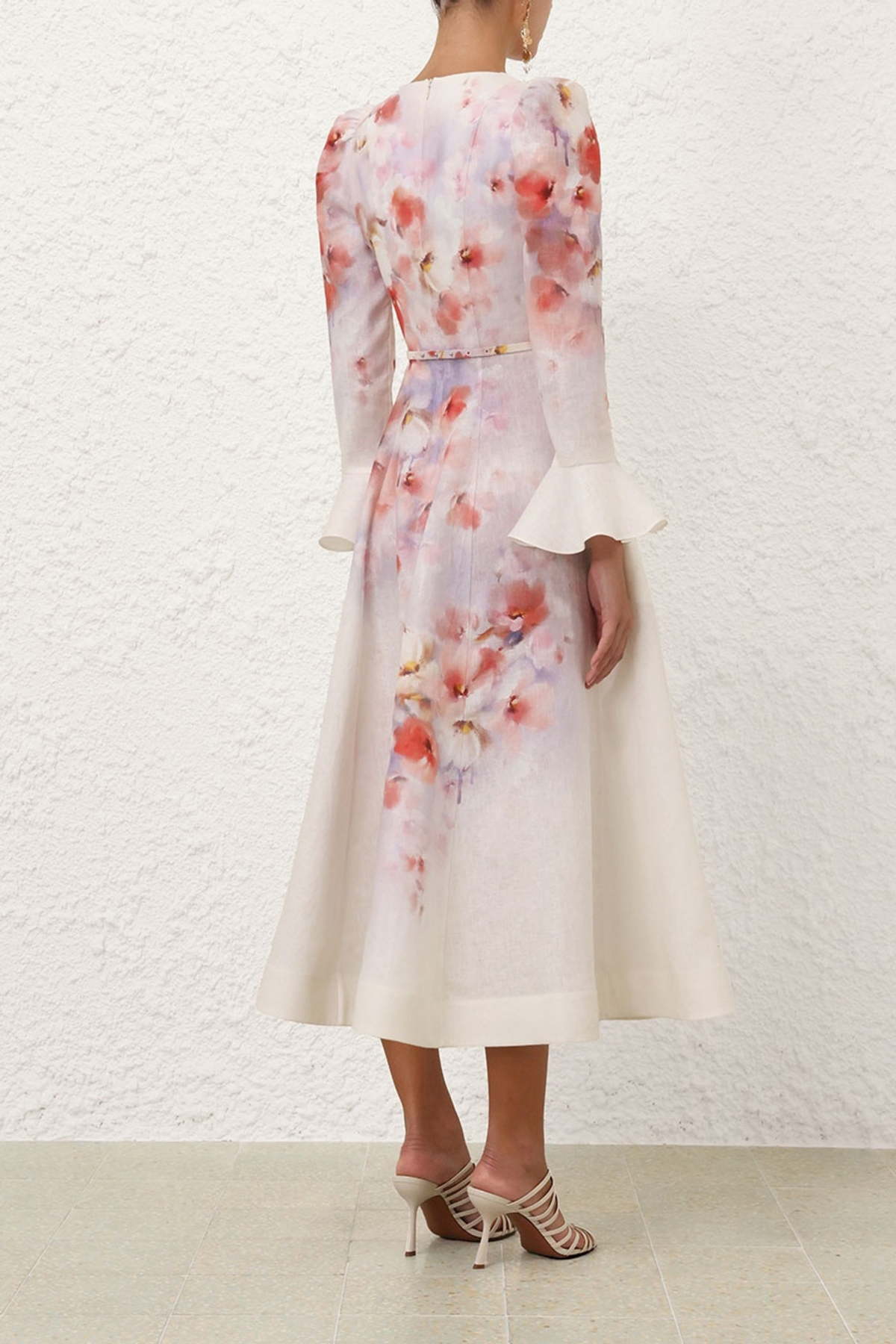 CRUSH FRILL SLEEVED MIDI